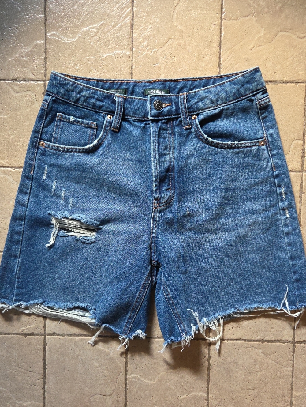 Wild Fable High Rise Distressed Denim Bermuda Shorts